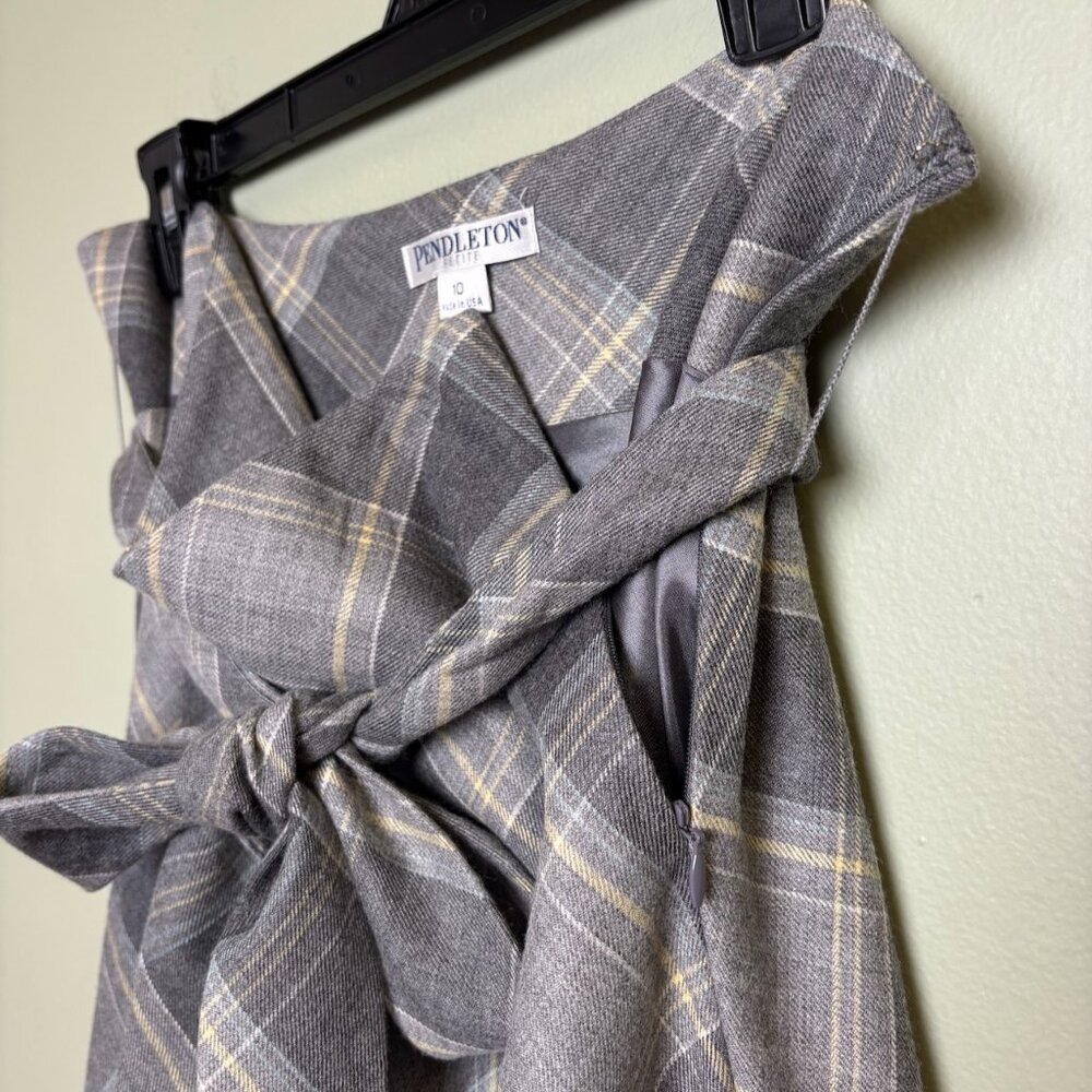 Pendleton Gray Plaid A-Line Skirt with Waist Tie - Picture 5 of 12